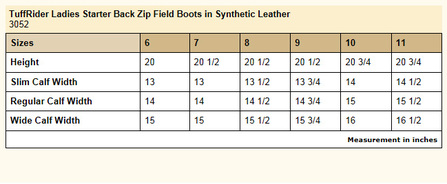 Tuffrider Boots Size Chart